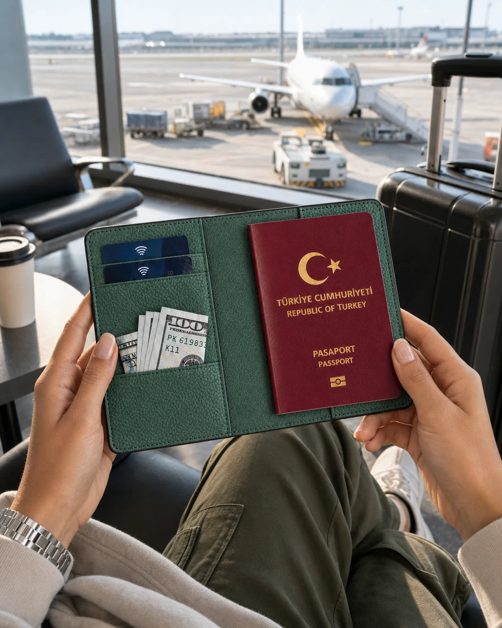 Koyu Yeşil Togo deri pasaport kılıfı - görsel 3