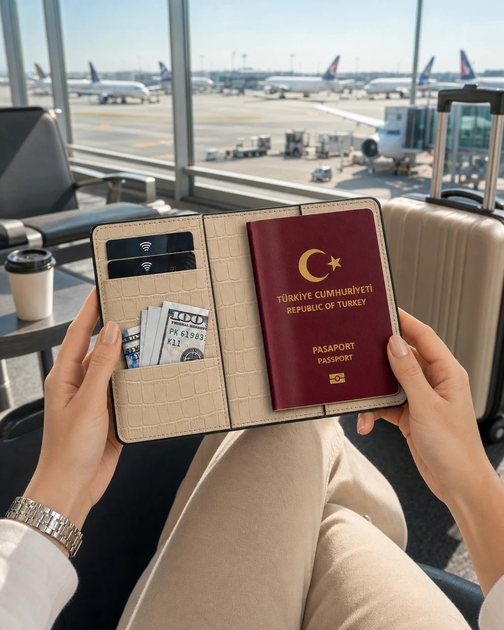 Krem Mat Croco deri pasaport kılıfı - görsel 3