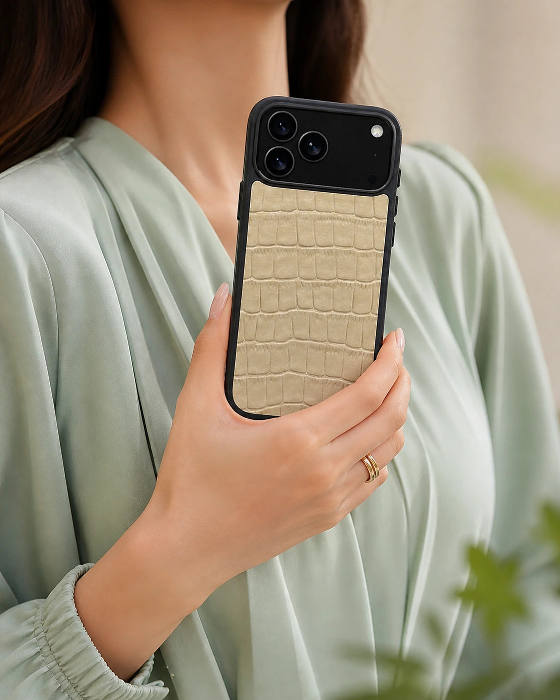 Deri iPhone Kılıfı | Krem Mat Croco | Havuz