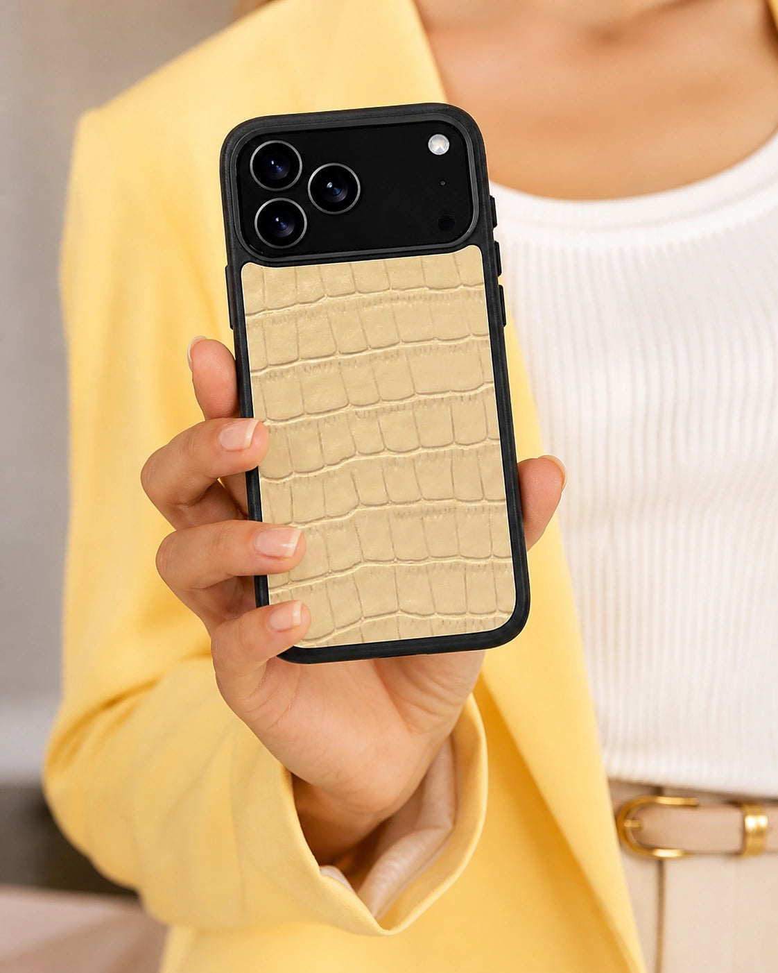 Deri iPhone Kılıfı | Krem Mat Croco | Havuz