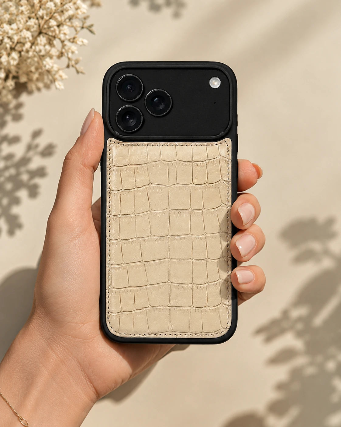 Premium iPhone Kılıfı | Krem Mat Croco