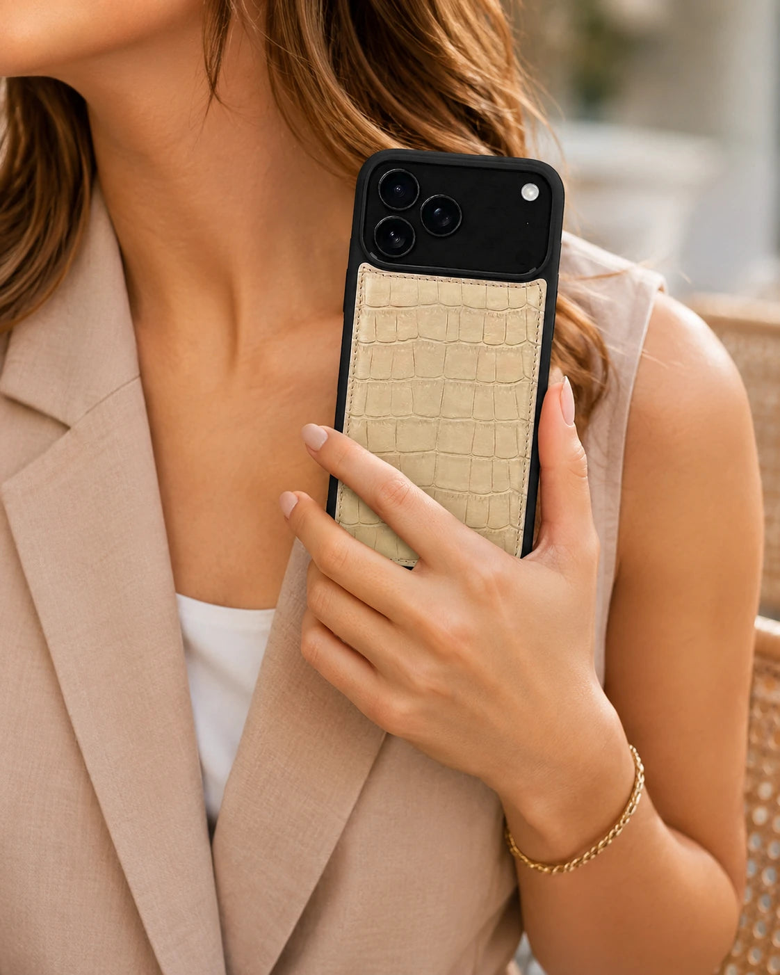 Premium iPhone Kılıfı | Krem Mat Croco