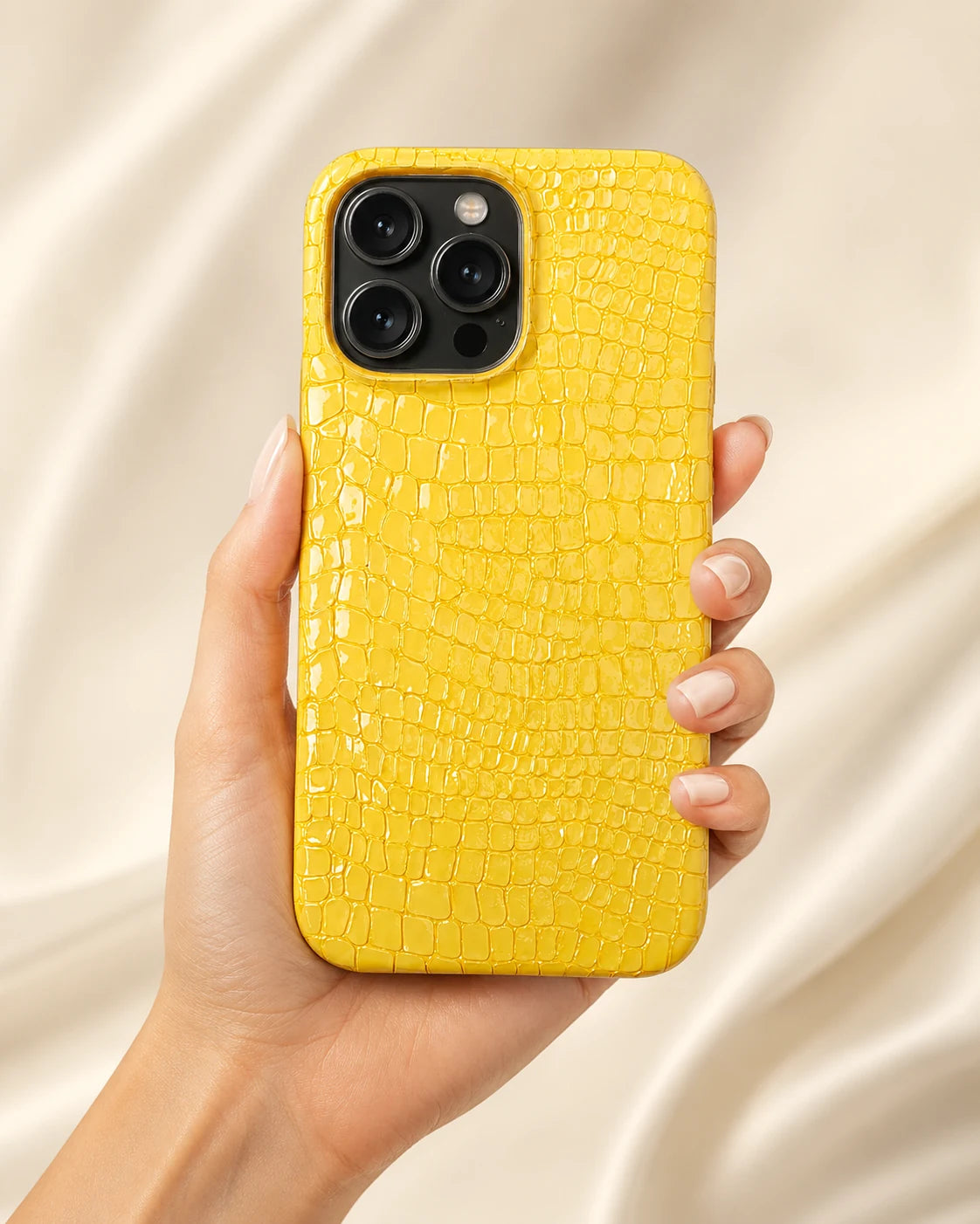 Sarı Küçük Croco Deri iPhone Kılıfı
