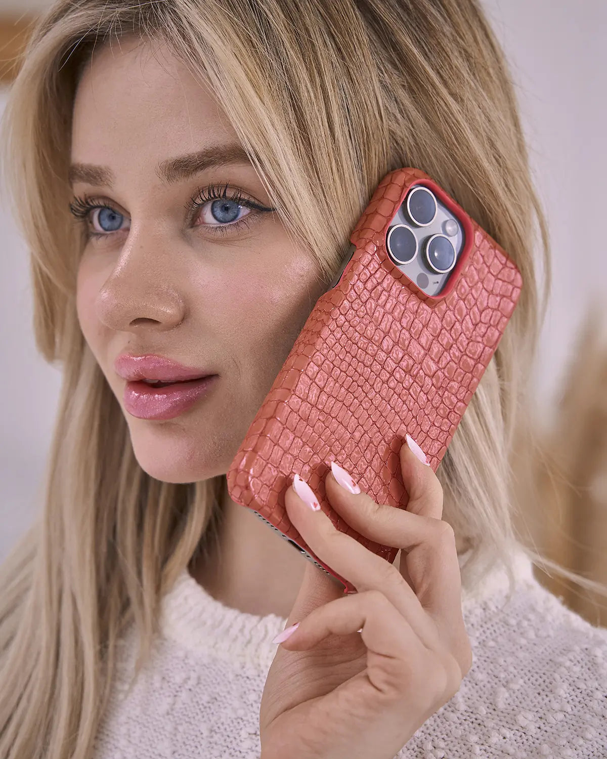 Somon Küçük Croco Deri iPhone Kılıfı