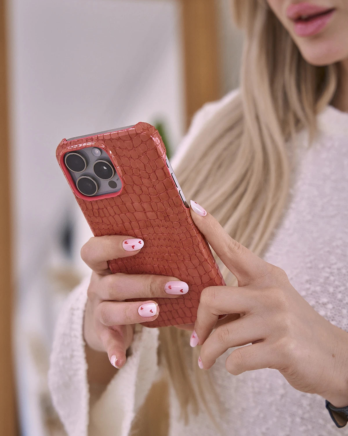 Somon Küçük Croco Deri iPhone Kılıfı