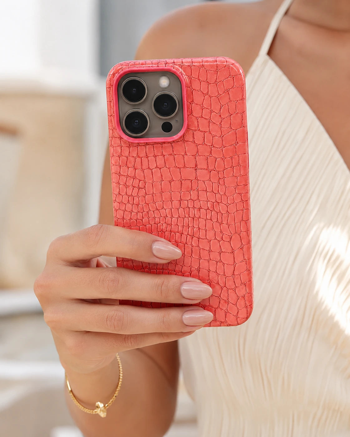 Somon Küçük Croco Deri iPhone Kılıfı