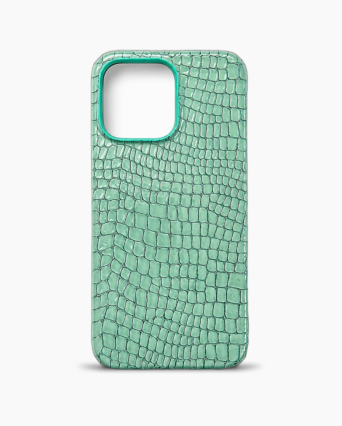 Su Yeşili Küçük Croco Deri iPhone Kılıfı