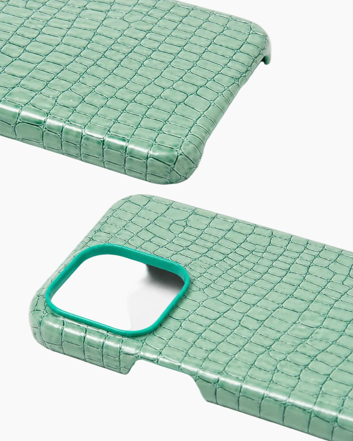 Su Yeşili Küçük Croco Deri iPhone Kılıfı