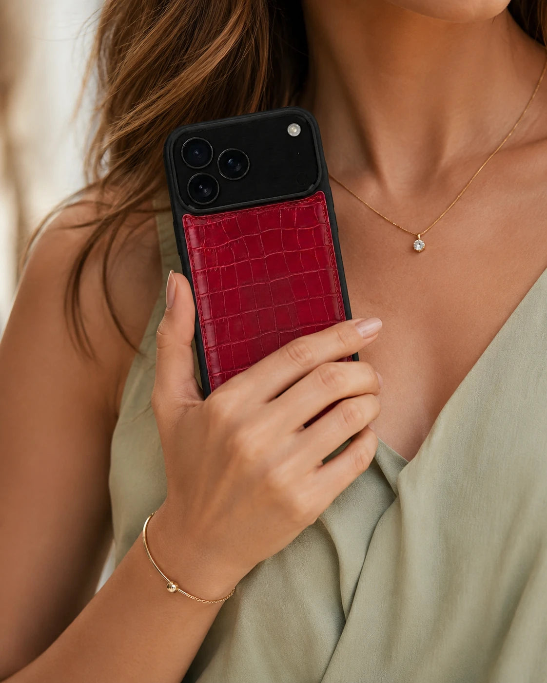 Premium iPhone Kılıfı | Kırmızı Parlak Küçük Croco