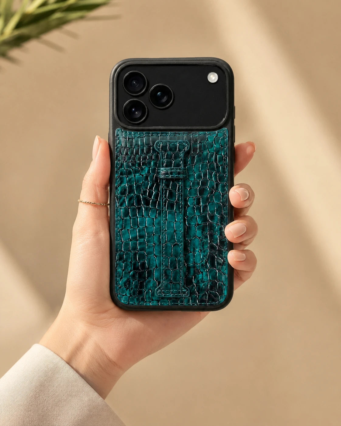 Kemerli iPhone Kılıfı | Yeşil Siyah Küçük Croco