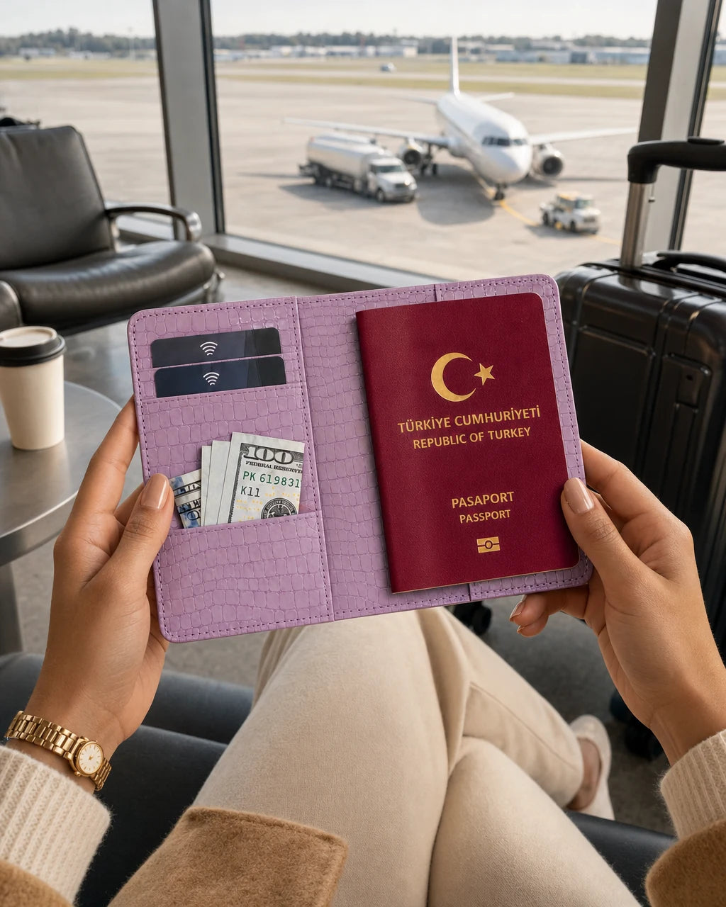Lila Küçük Croco deri pasaport kılıfı - görsel 3