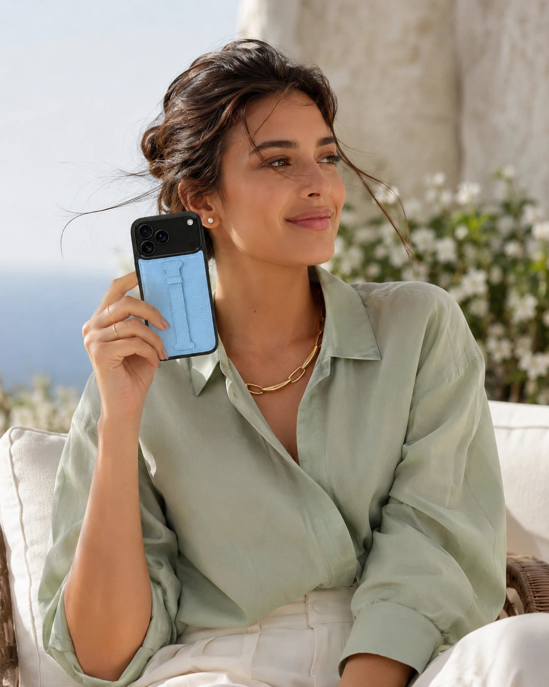 Kemerli iPhone Kılıfı | Bebek Mavi Mat Croco
