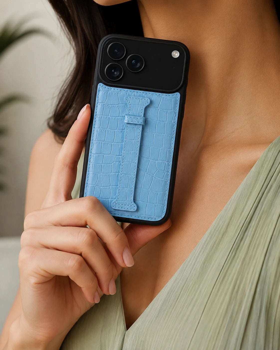 Kemerli iPhone Kılıfı | Bebek Mavi Mat Croco