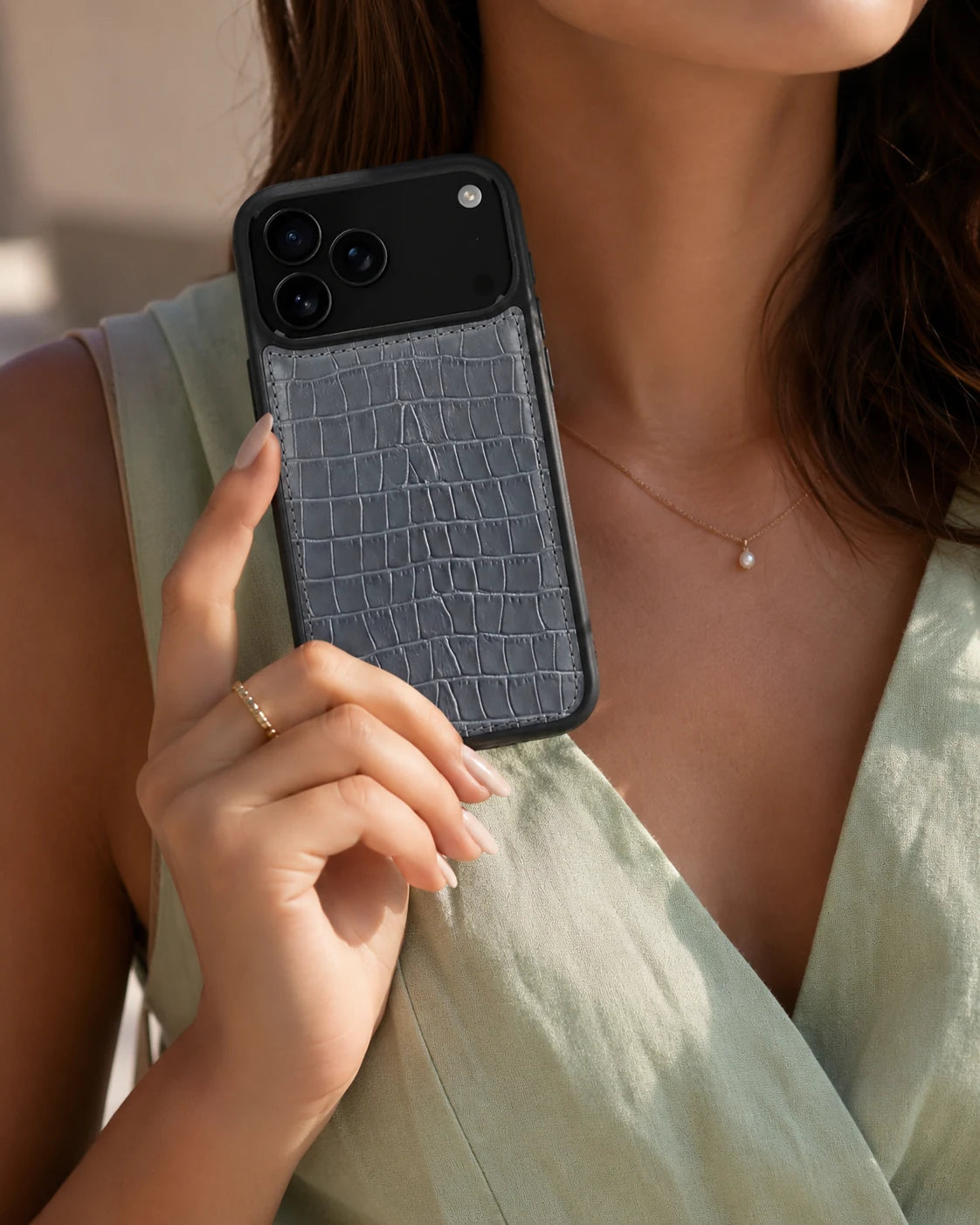 Premium iPhone Kılıfı | Gri Mat Croco