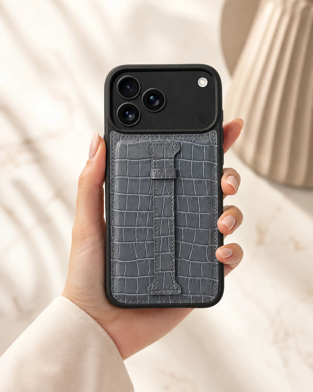 Kemerli iPhone Kılıfı | Gri Mat Croco