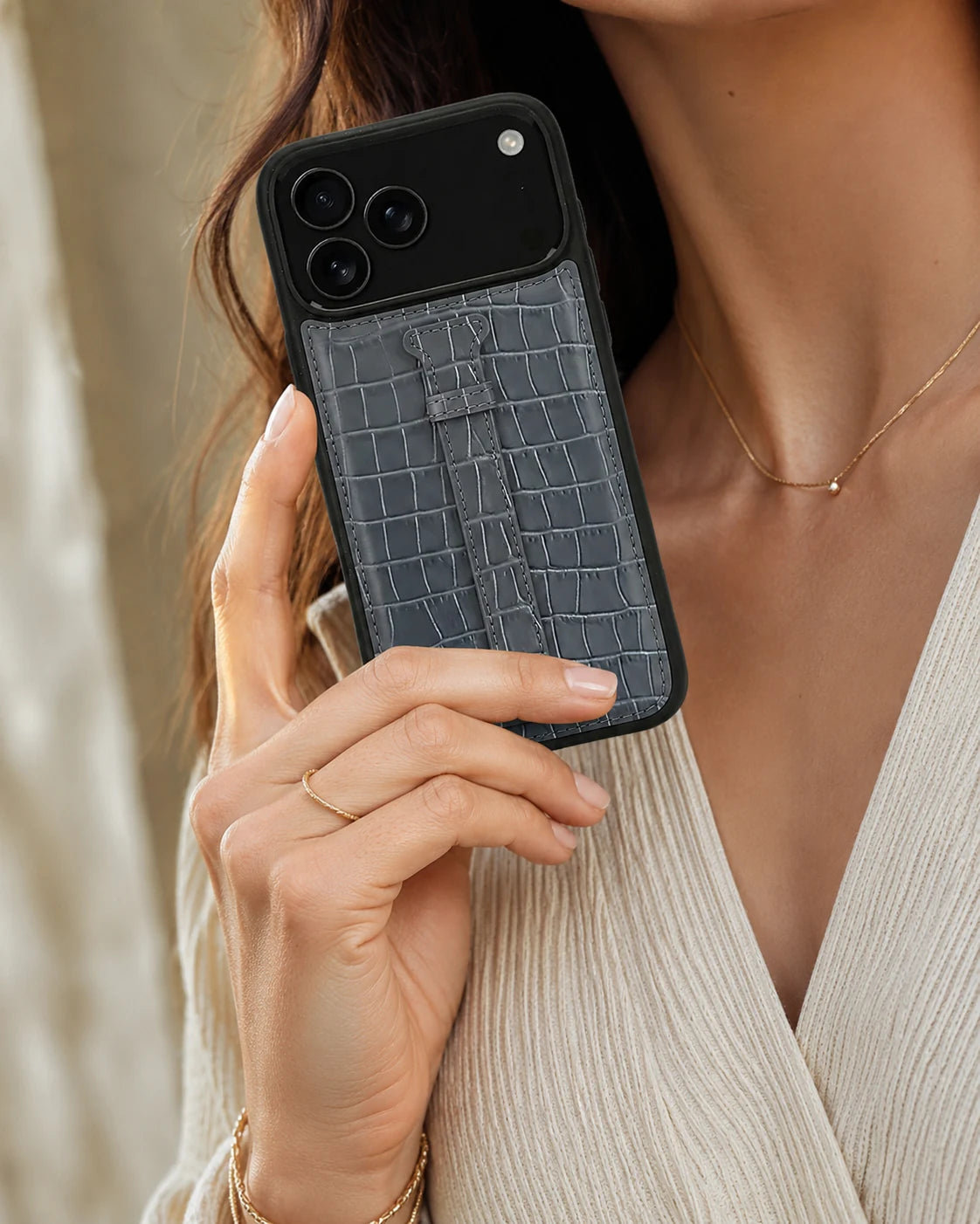 Kemerli iPhone Kılıfı | Gri Mat Croco