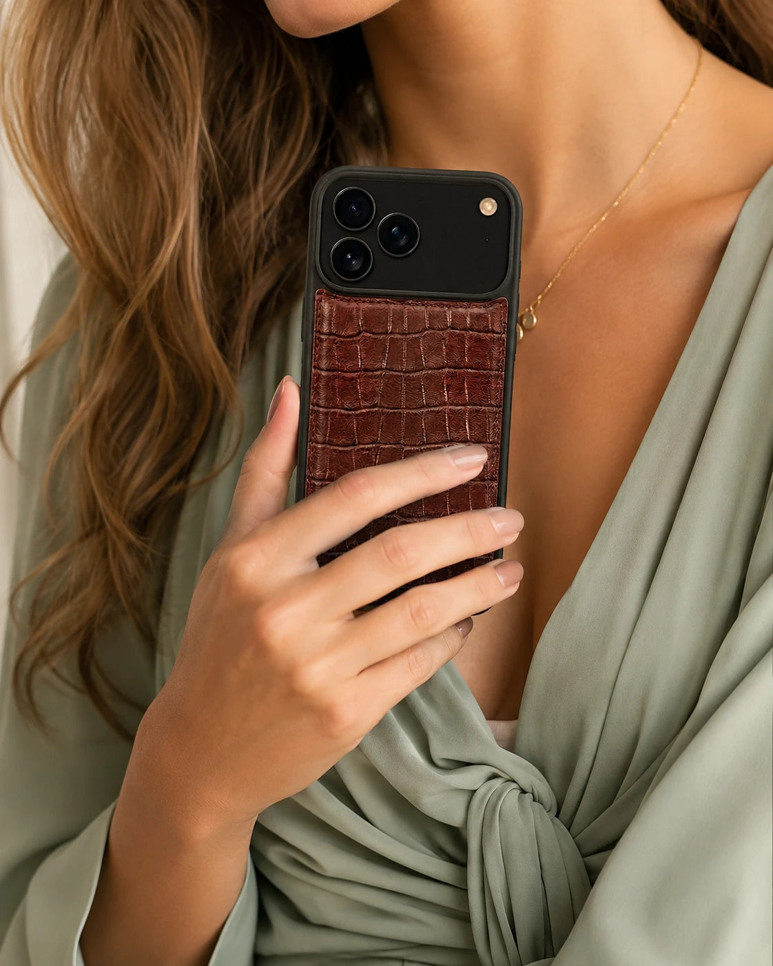 Premium iPhone Kılıfı | Kahve Mat Croco