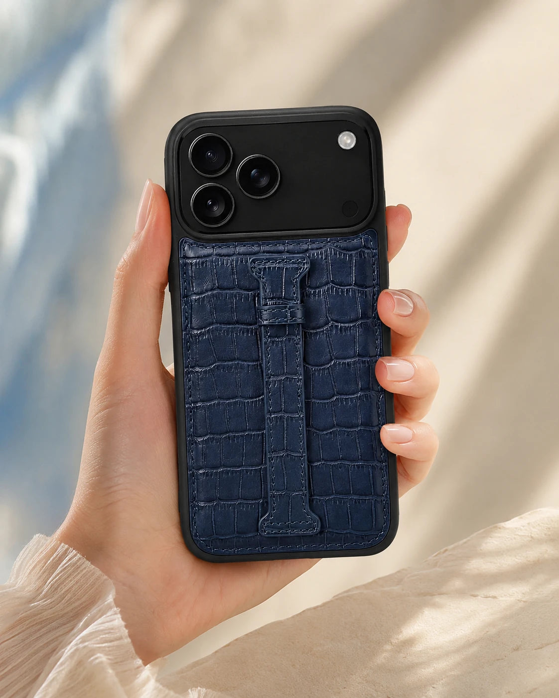 Kemerli iPhone Kılıfı | Koyu Lacivert Mat Croco
