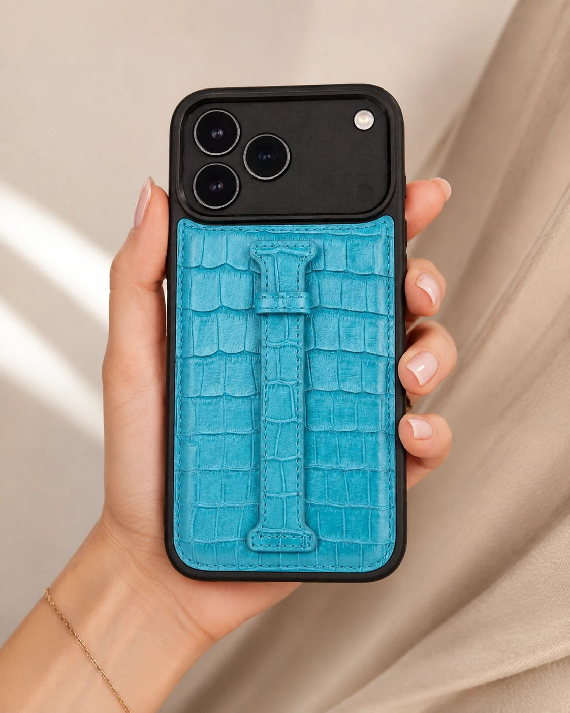 Kemerli iPhone Kılıfı | Mavi Yeşil Mat Croco
