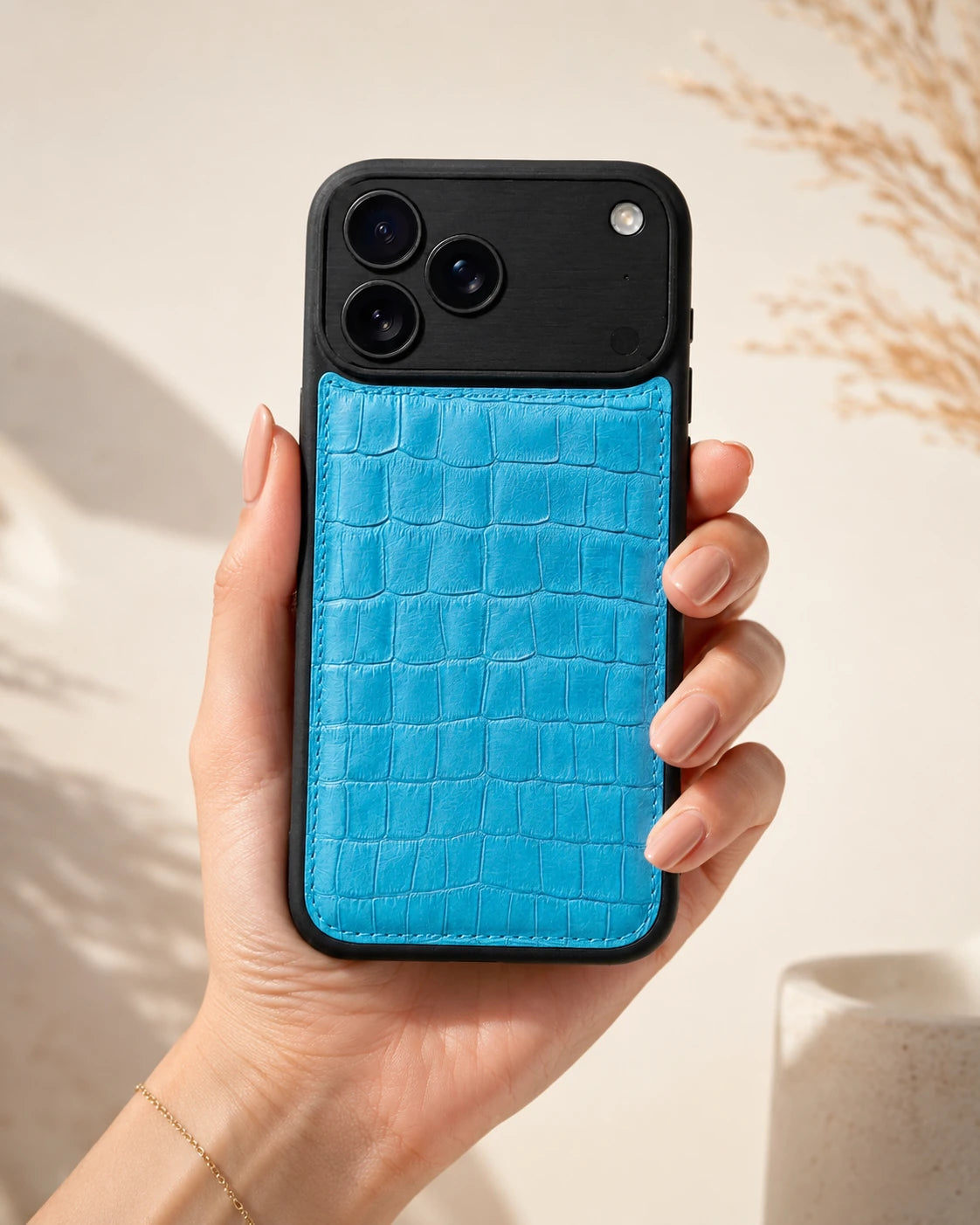 Premium iPhone Kılıfı | Mavi Yeşil Mat Croco