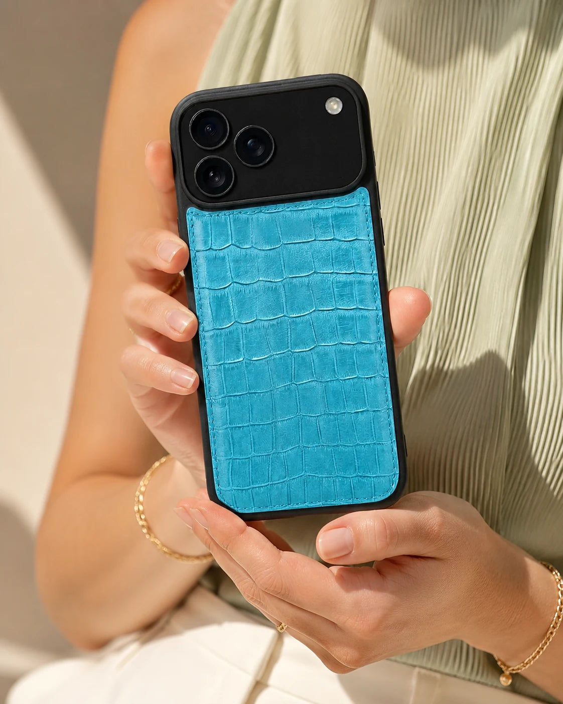 Premium iPhone Kılıfı | Mavi Yeşil Mat Croco