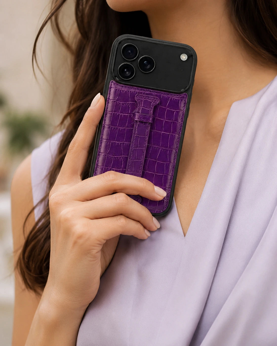 Kemerli iPhone Kılıfı | Mor Mat Croco