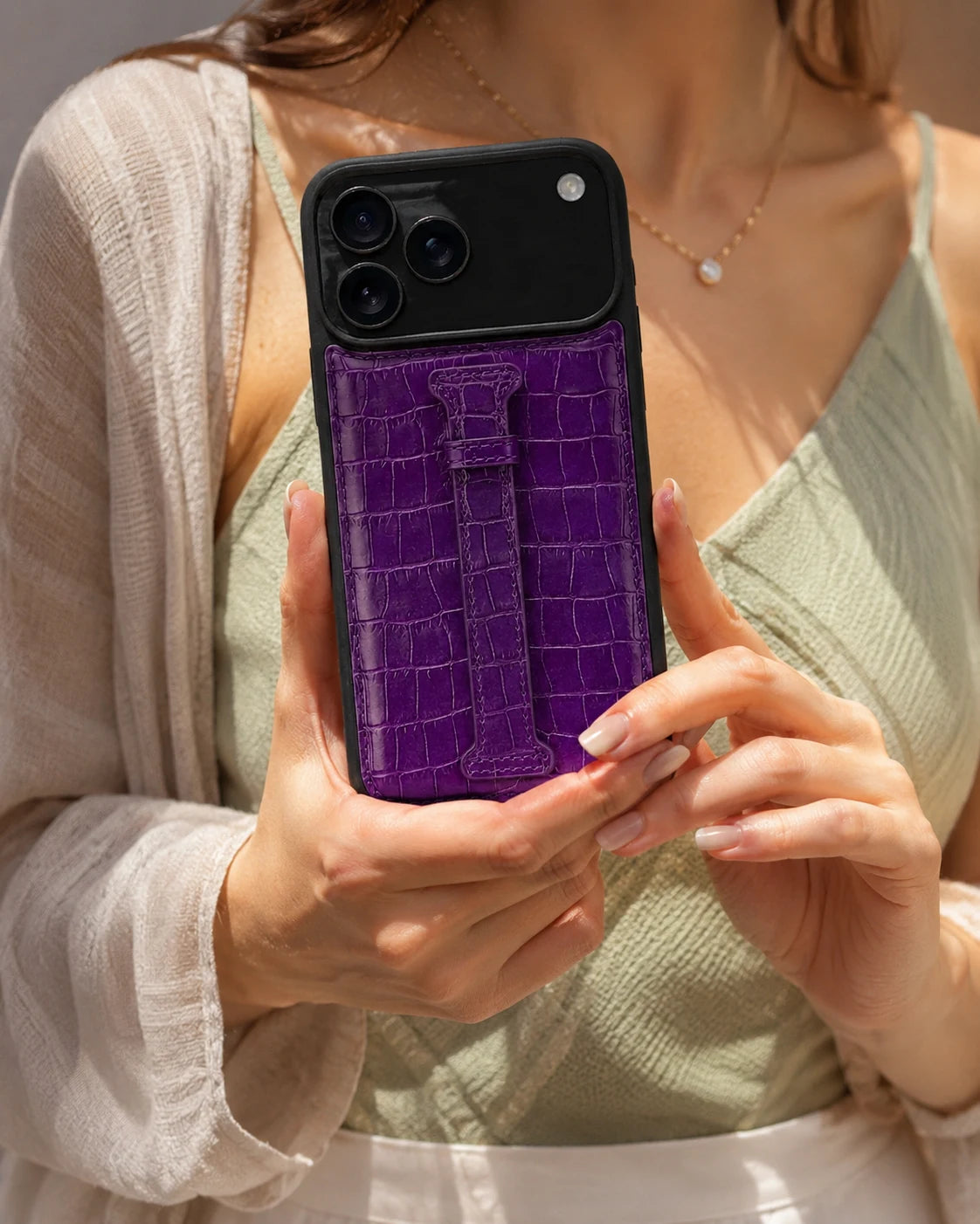 Kemerli iPhone Kılıfı | Mor Mat Croco