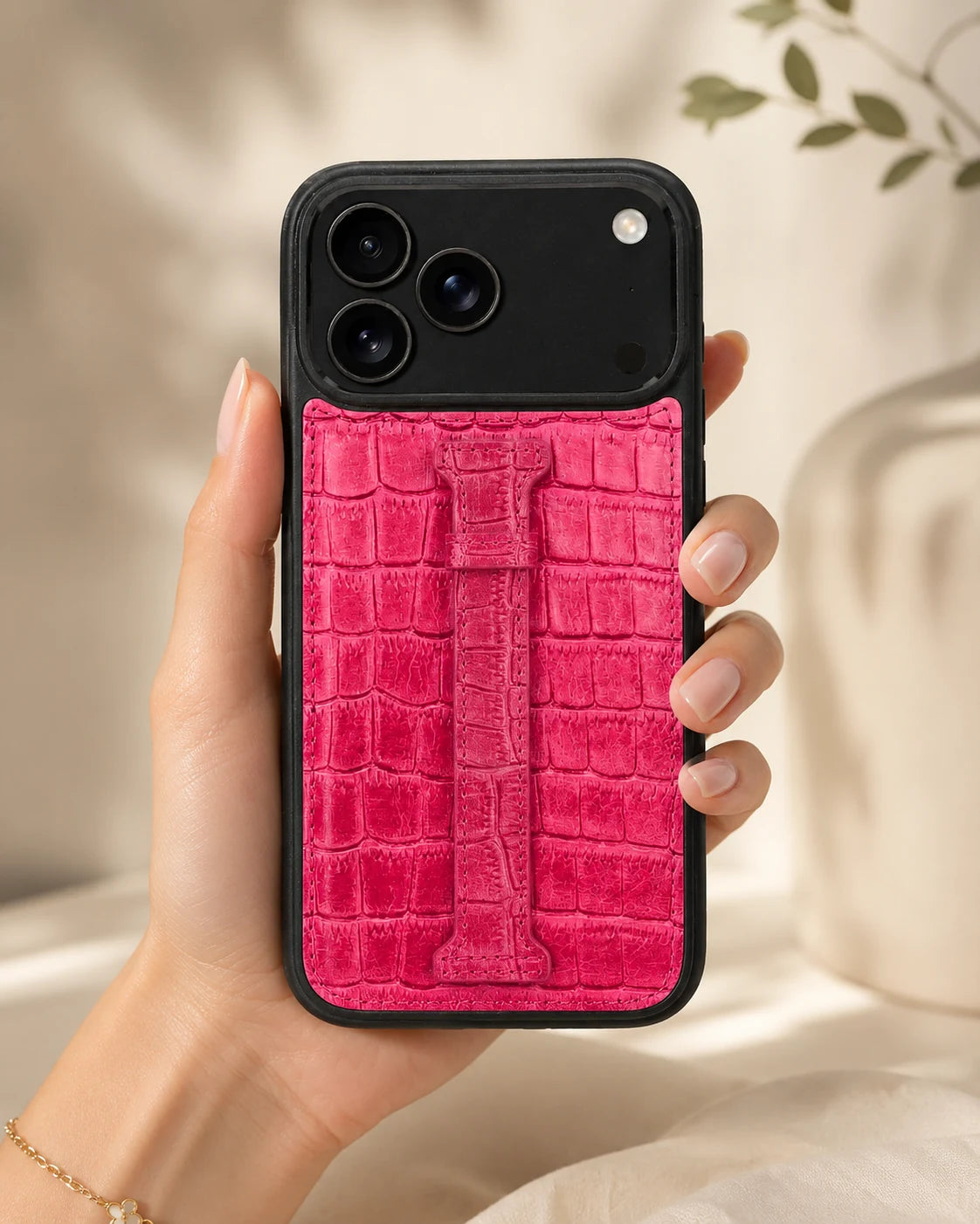 Kemerli iPhone Kılıfı | Pembe Mat Croco