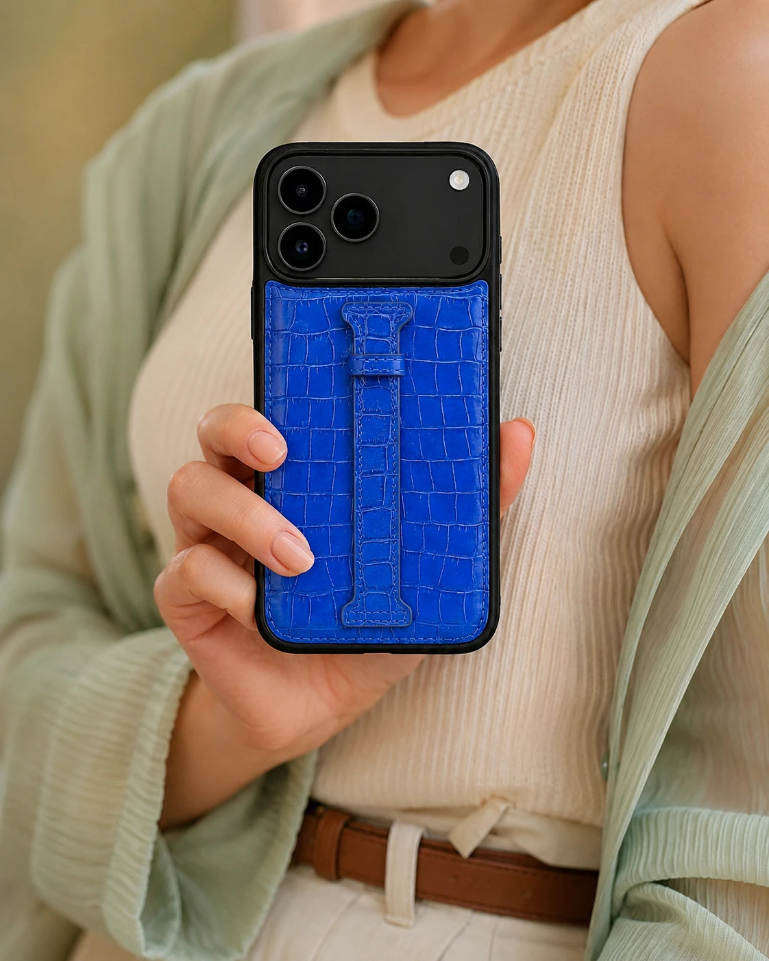 Kemerli iPhone Kılıfı | Saks Mavi Croco