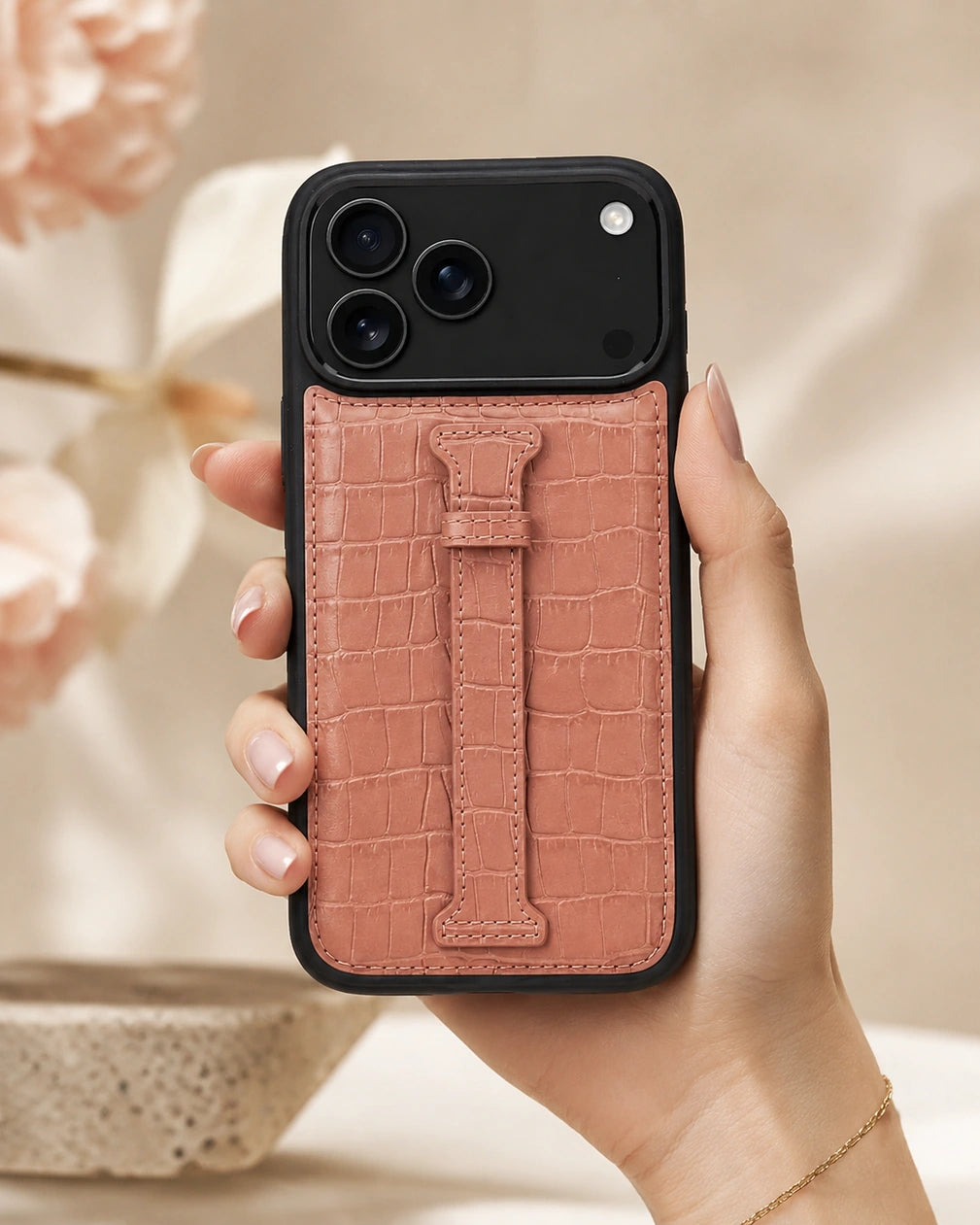 Kemerli iPhone Kılıfı | Somon Mat Croco