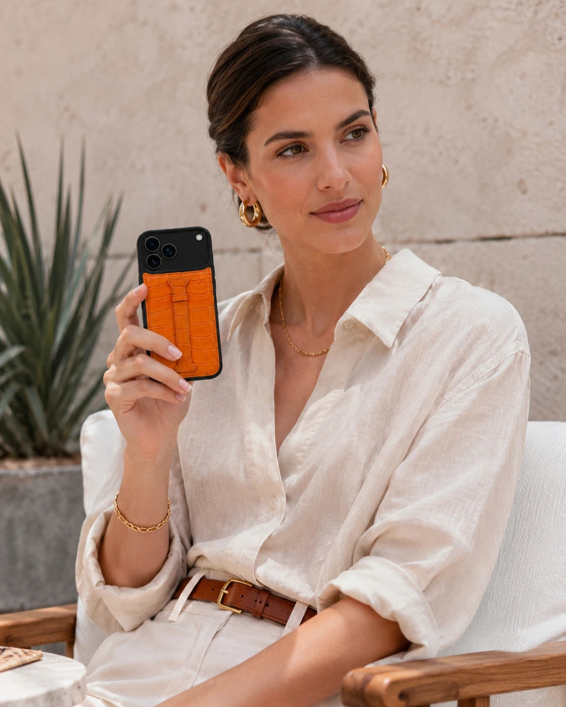 Kemerli iPhone Kılıfı | Turuncu Mat Croco