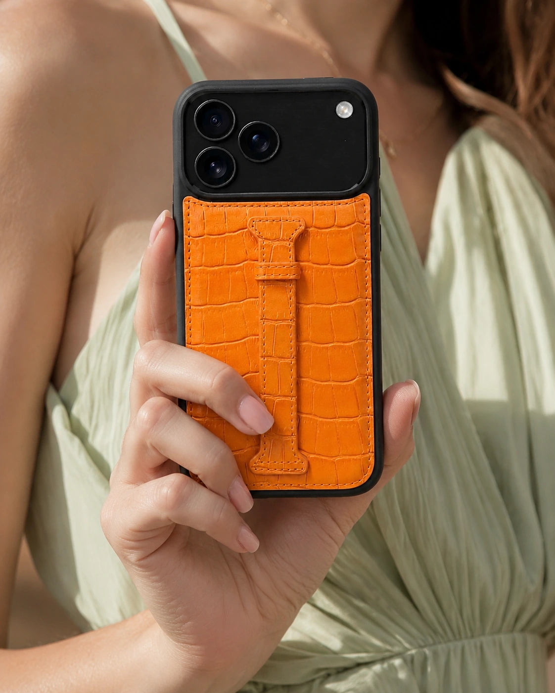 Kemerli iPhone Kılıfı | Turuncu Mat Croco