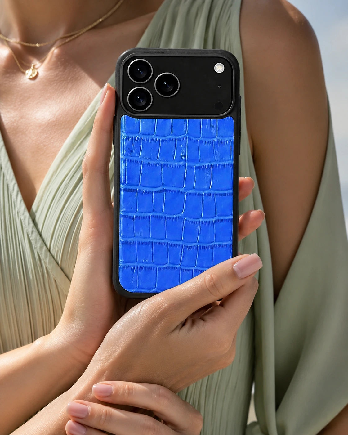 Deri iPhone Kılıfı | Emerald Mavi Mat Croco | Havuz
