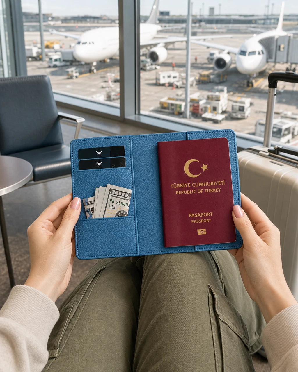 Mavi Parlak Togo deri pasaport kılıfı - görsel 3