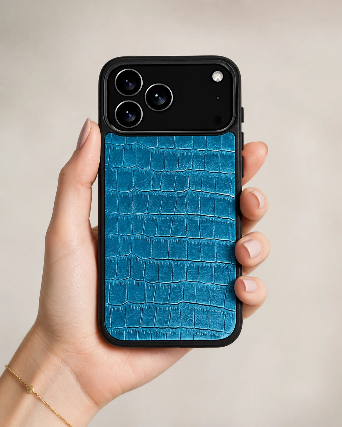 Deri iPhone Kılıfı | Mavi Yeşil Mat Croco | Havuz