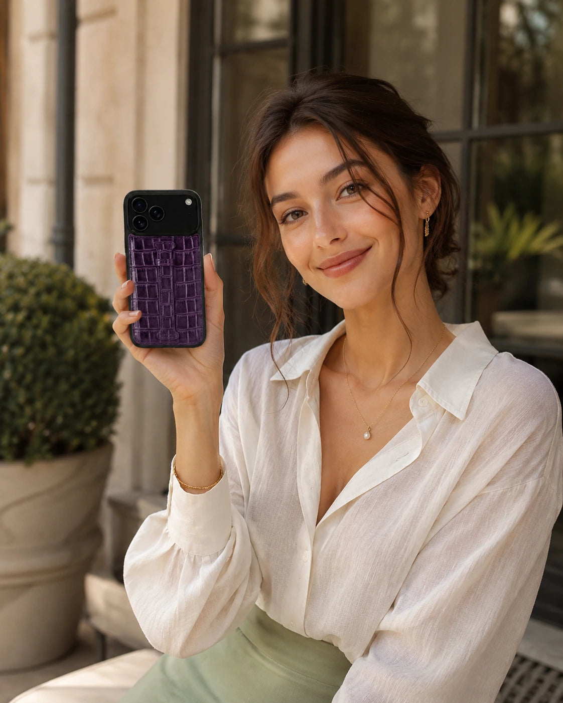 Kemerli iPhone Kılıfı | Mor Rugan Croco