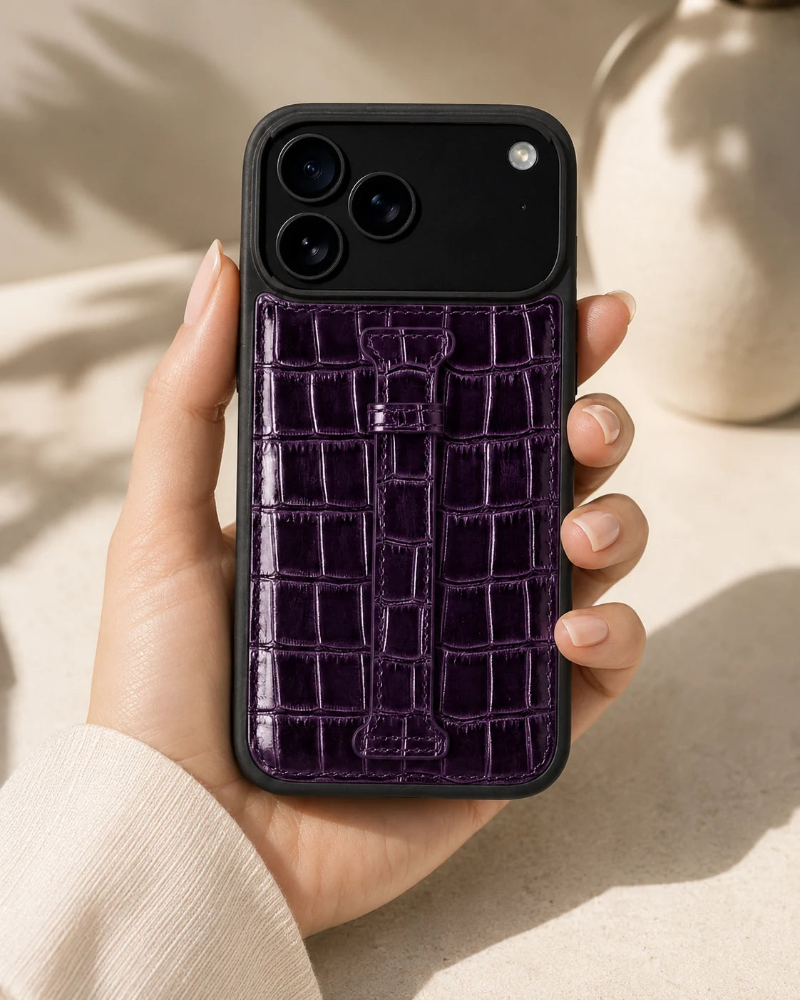 Kemerli iPhone Kılıfı | Mor Rugan Croco