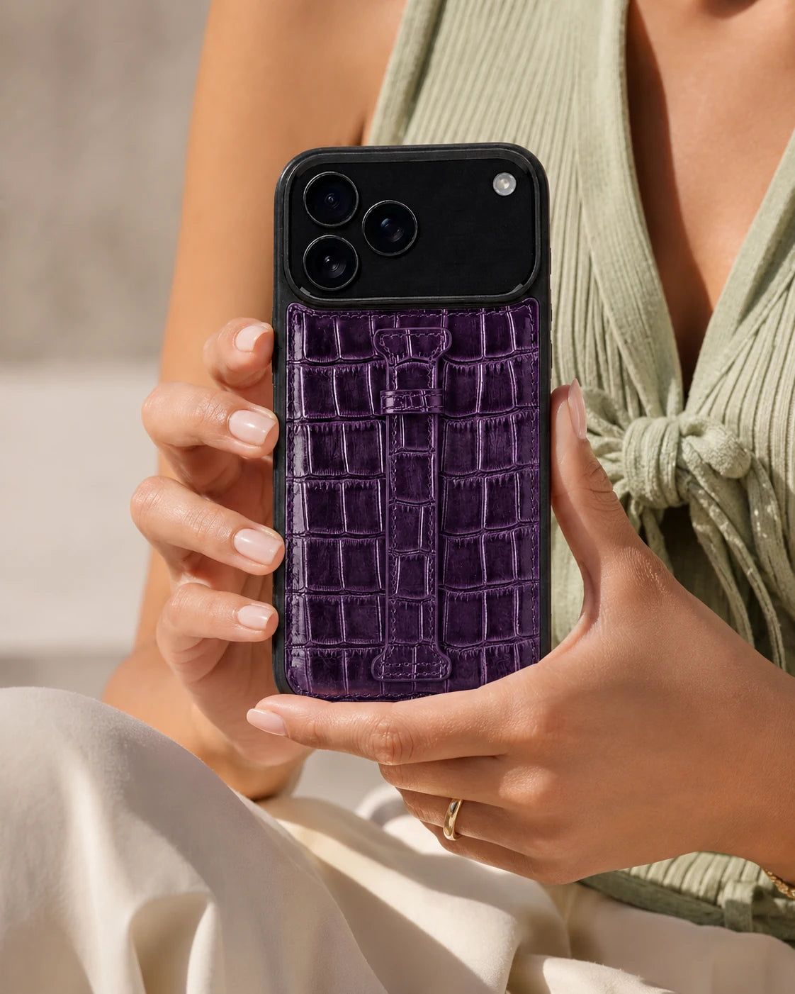 Kemerli iPhone Kılıfı | Mor Rugan Croco