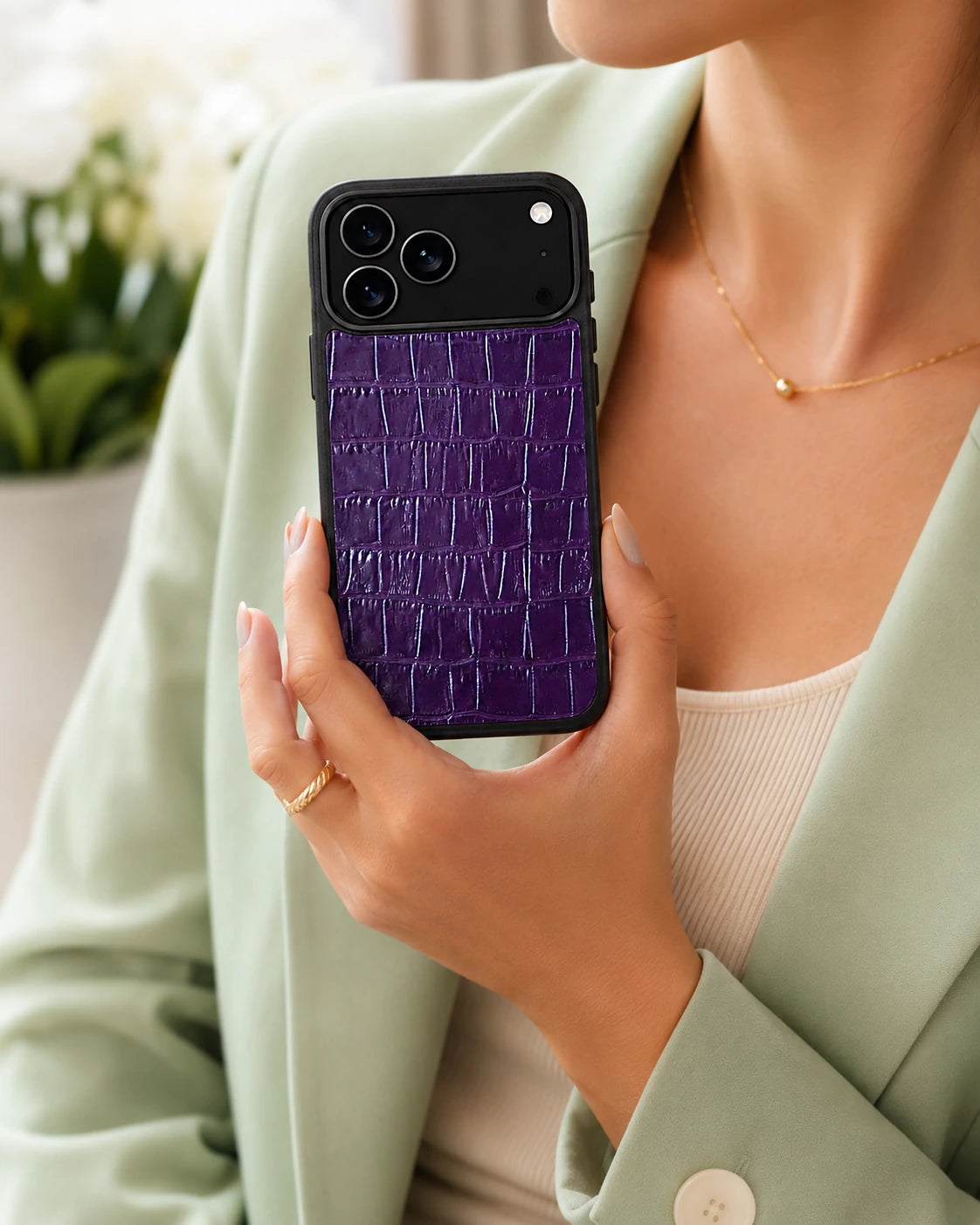 Deri iPhone Kılıfı | Mor Mat Croco | Havuz