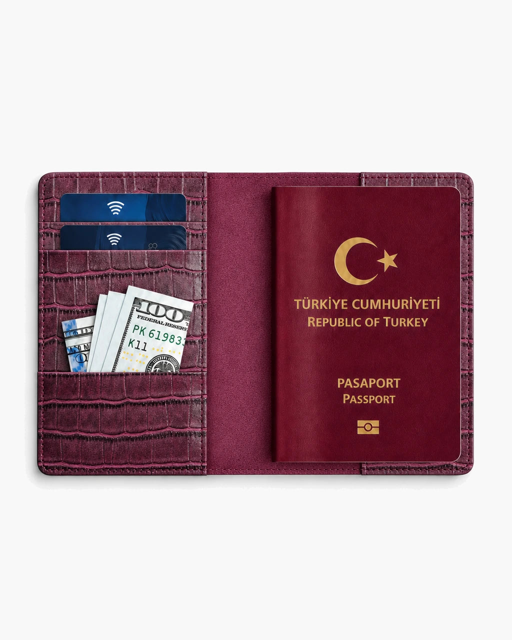 Mürdüm Croco deri pasaport kılıfı - görsel 4