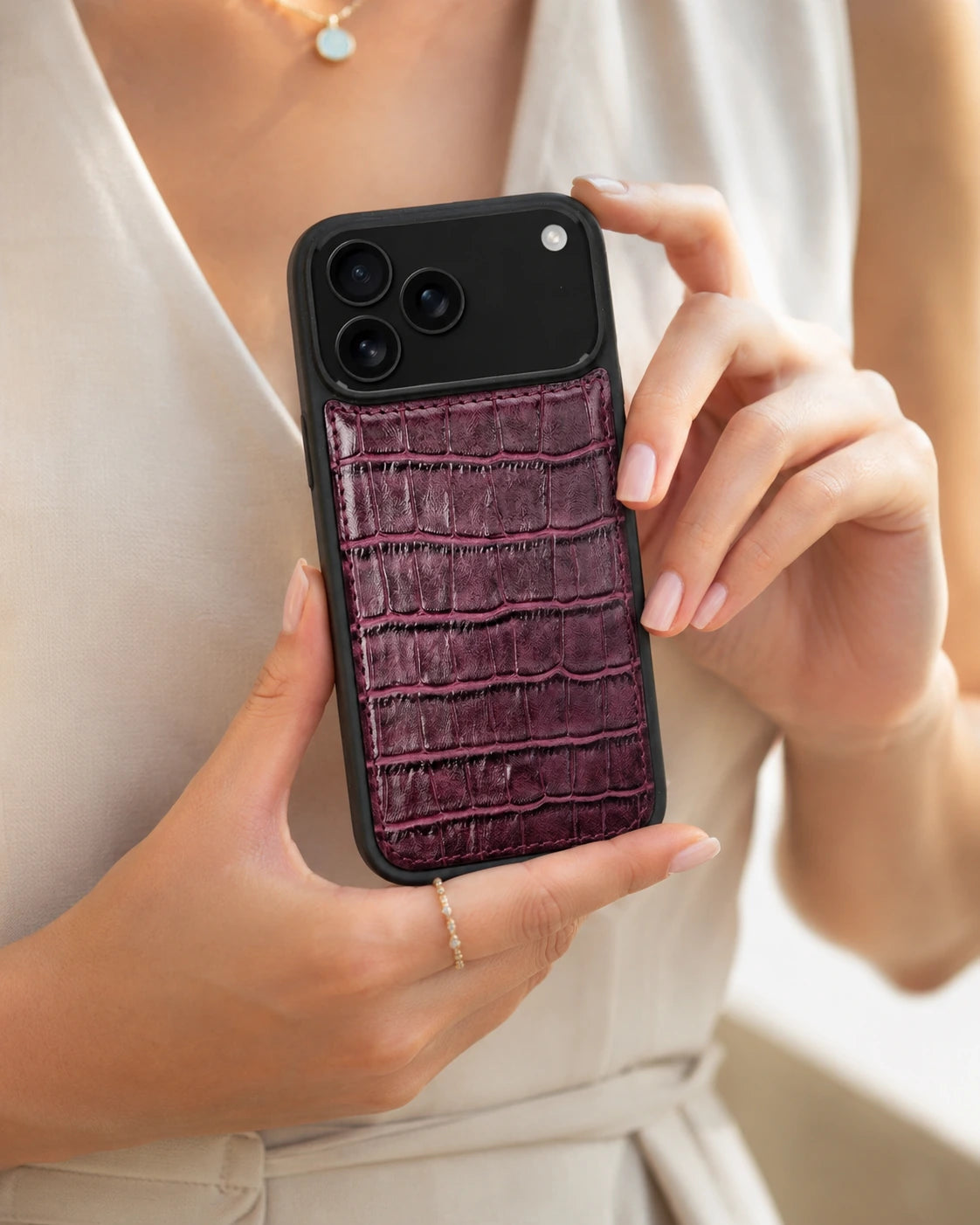 Premium iPhone Kılıfı | Mürdüm Croco