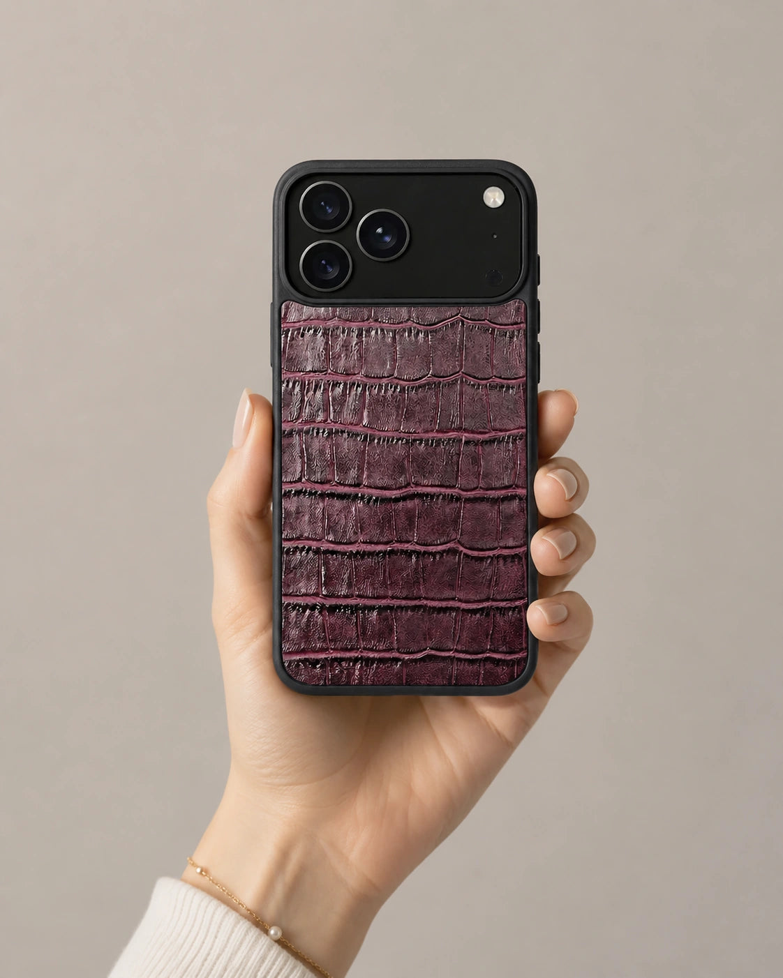 Deri iPhone Kılıfı | Mürdüm Mat Croco | Havuz