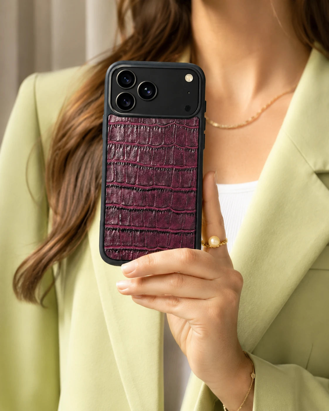 Deri iPhone Kılıfı | Mürdüm Mat Croco | Havuz