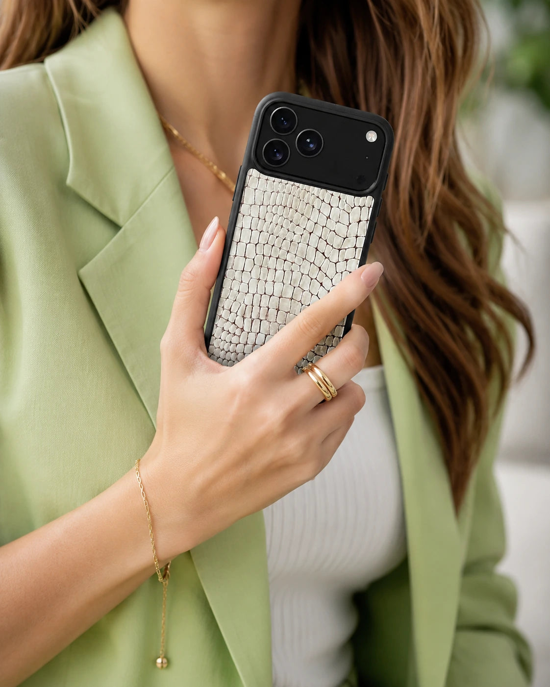 Deri iPhone Kılıfı | Natural Mat Küçük Croco | Havuz