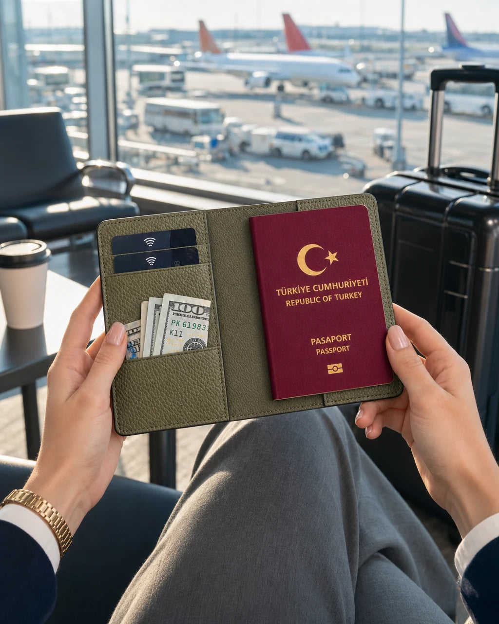 Olive Togo deri pasaport kılıfı - görsel 3