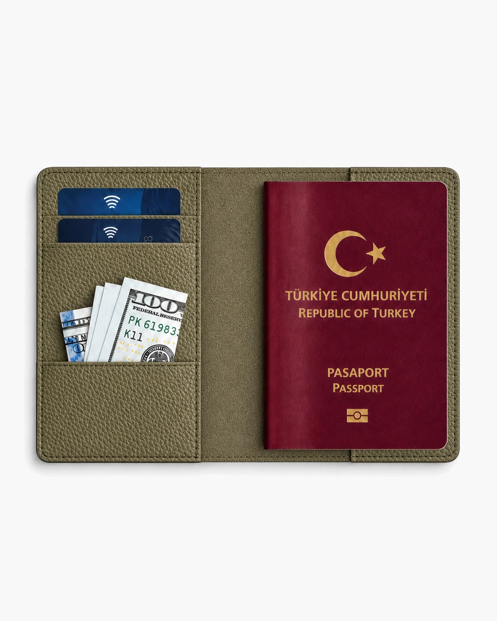 Olive Togo deri pasaport kılıfı - görsel 4