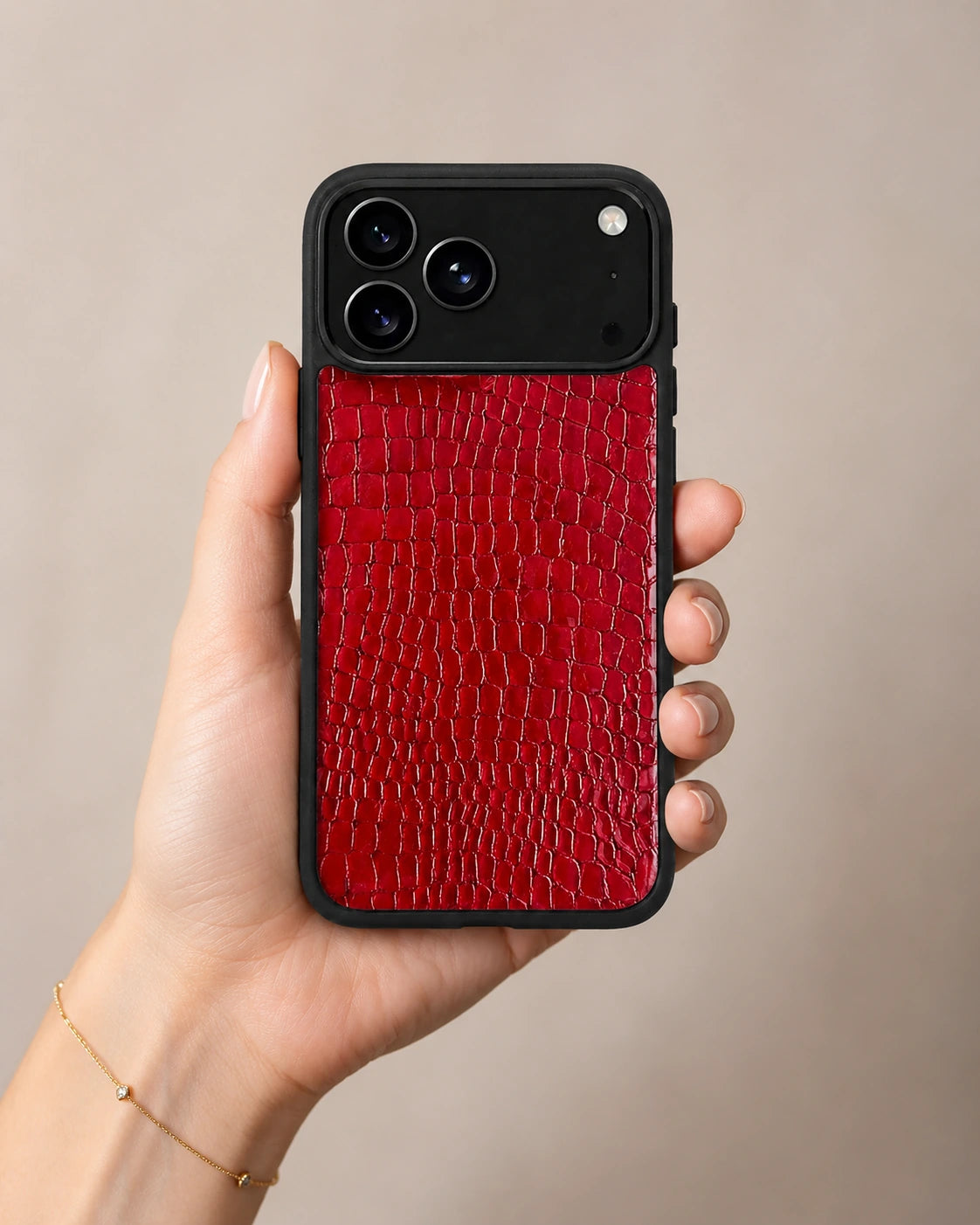 Deri iPhone Kılıfı | Kırmızı Rugan Küçük Croco | Havuz