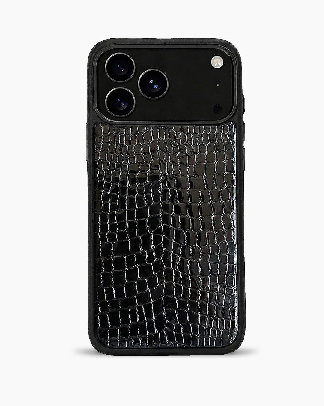 Deri iPhone Kılıfı | Siyah Rugan Küçük Croco | Havuz