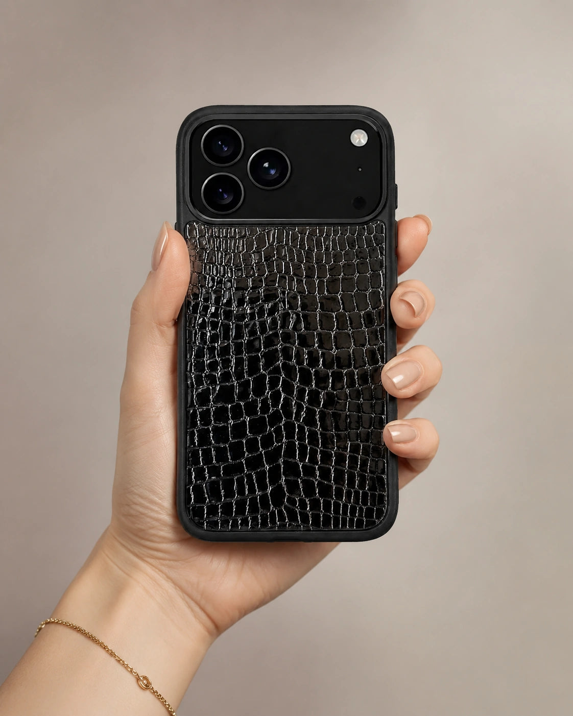 Deri iPhone Kılıfı | Siyah Rugan Küçük Croco | Havuz