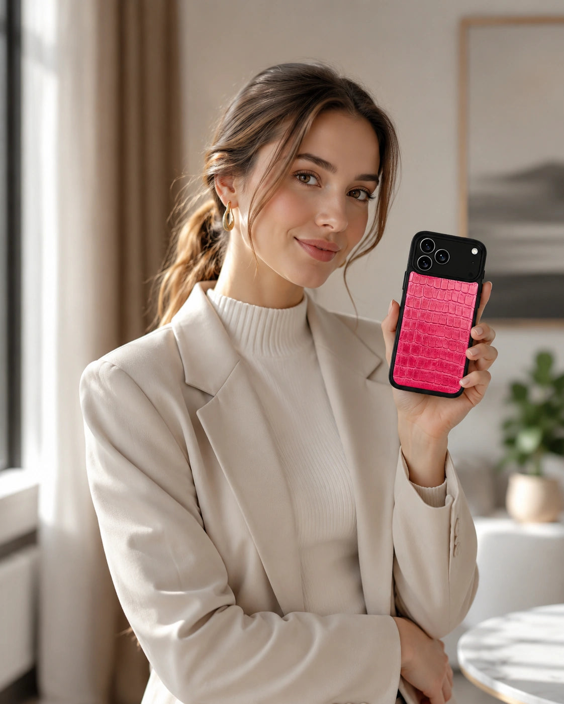 Deri iPhone Kılıfı | Pembe Mat Croco | Havuz